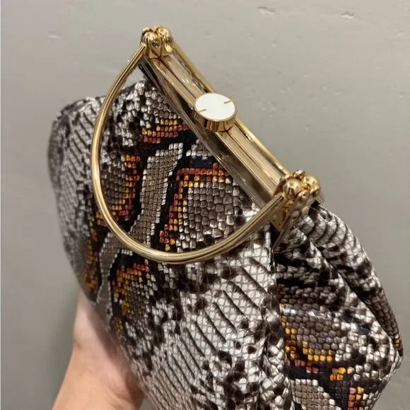 Unique Design! Genuine Cowhide Snake Skin Embossed Top Handle Bag/Crossbody - Picture 10 of 13